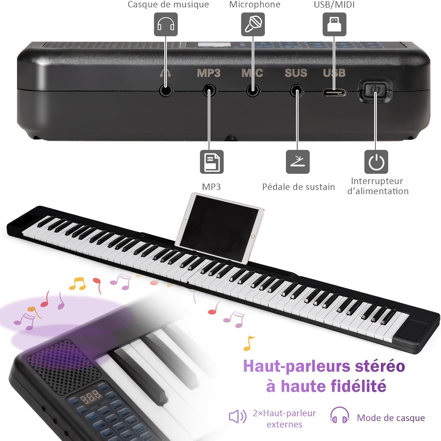 Piano Numérique Pliable avec 88 Touches