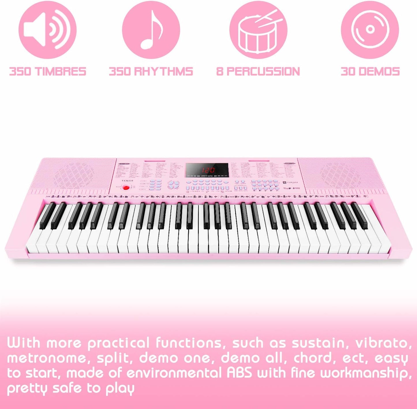 Piano clavier rose arrangeur 61 touches