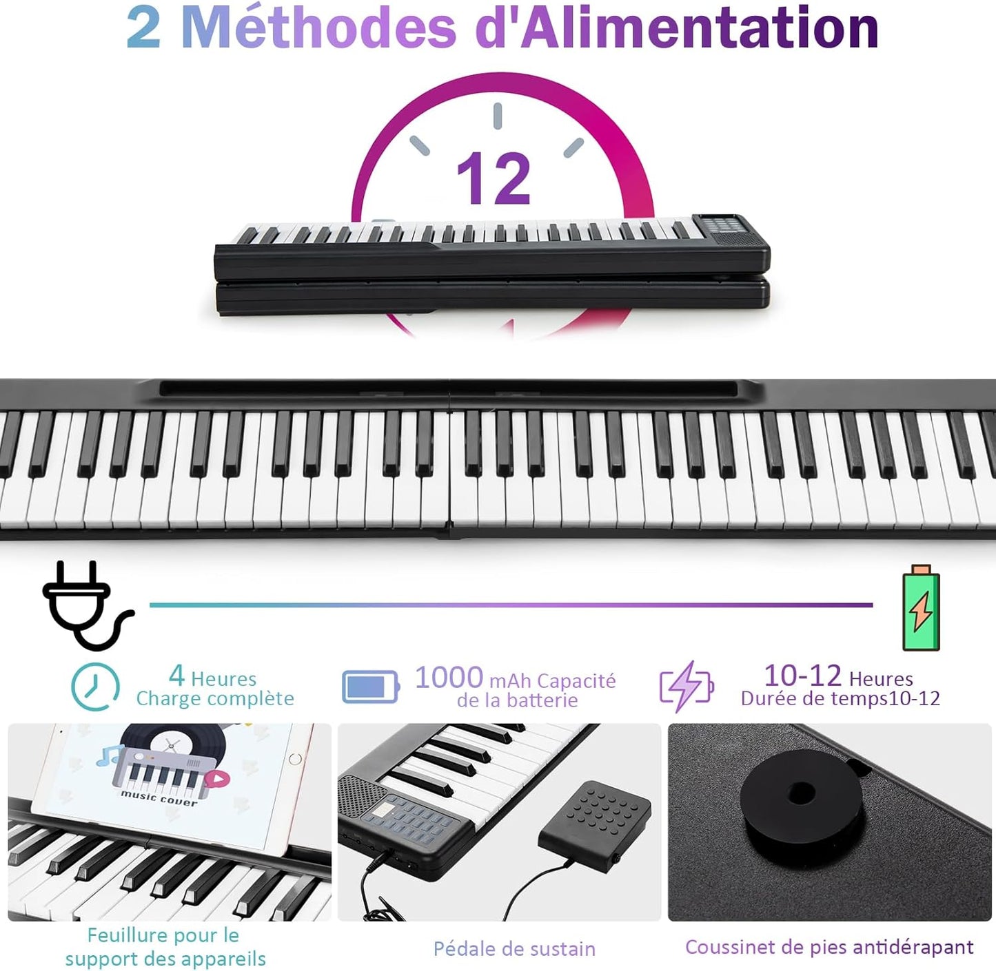 Piano Numérique Pliable avec 88 Touches