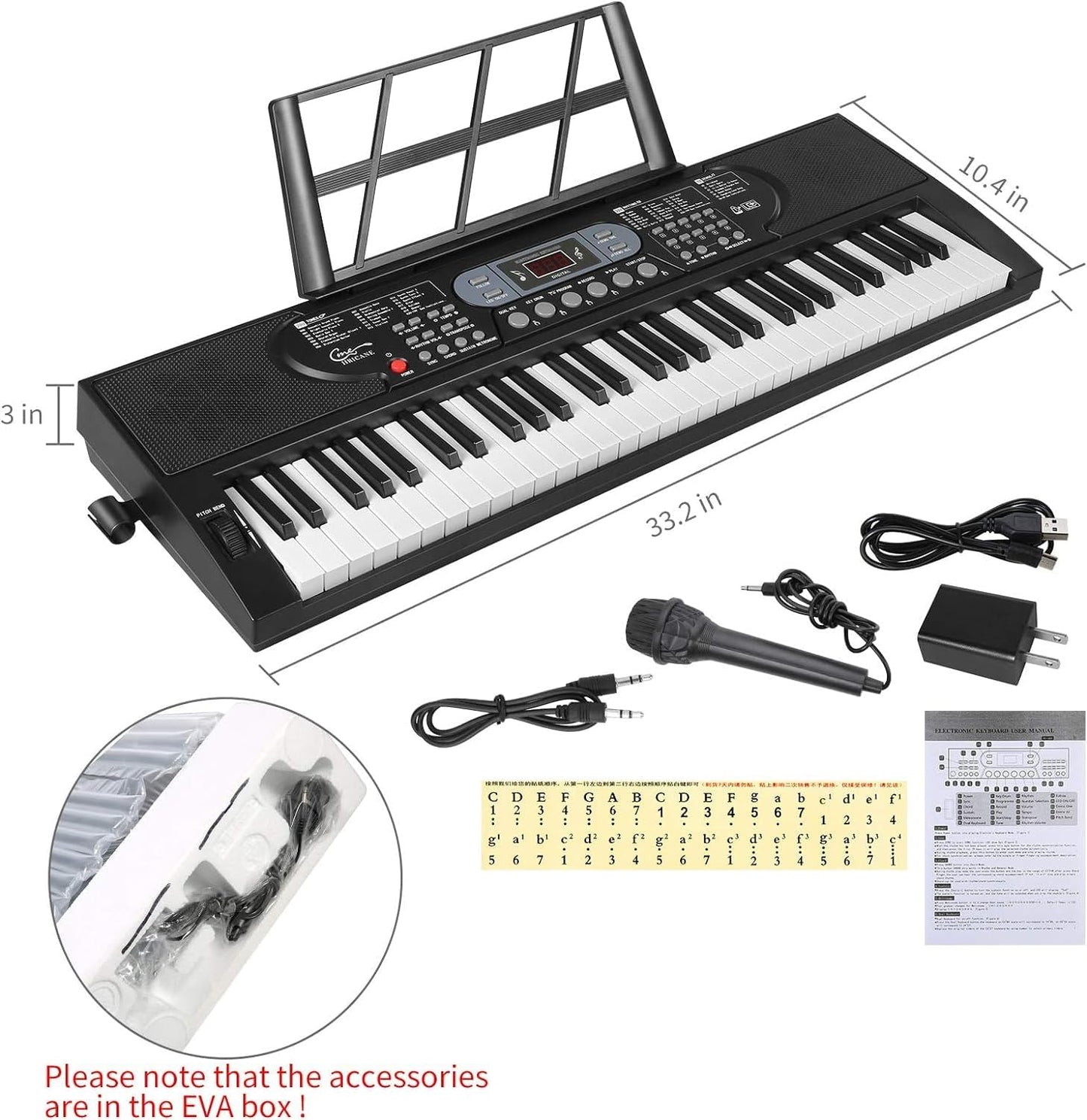 Piano numérique électronique avec microphone 61 touches