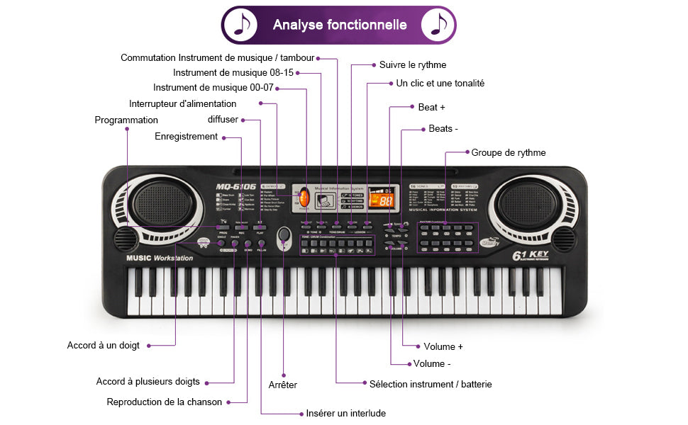 Piano à clavier électronique 61 touches