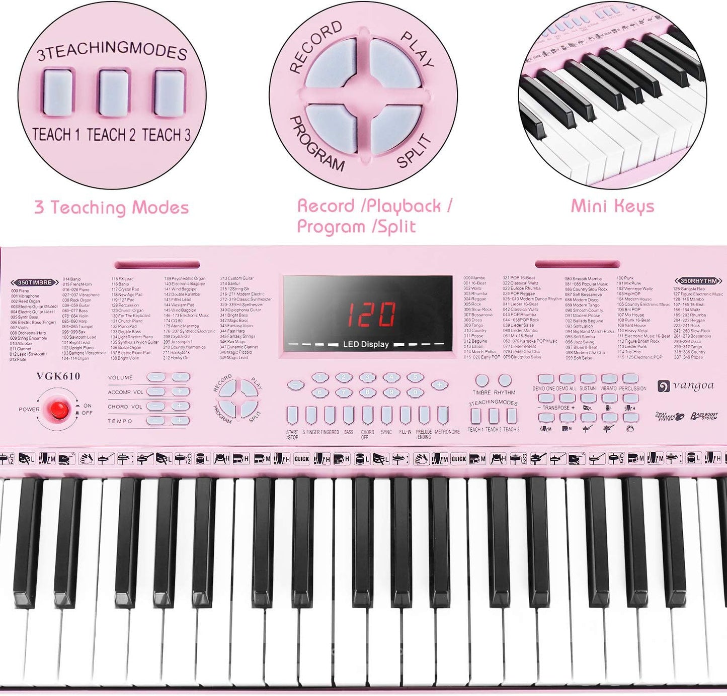 Piano clavier rose arrangeur 61 touches