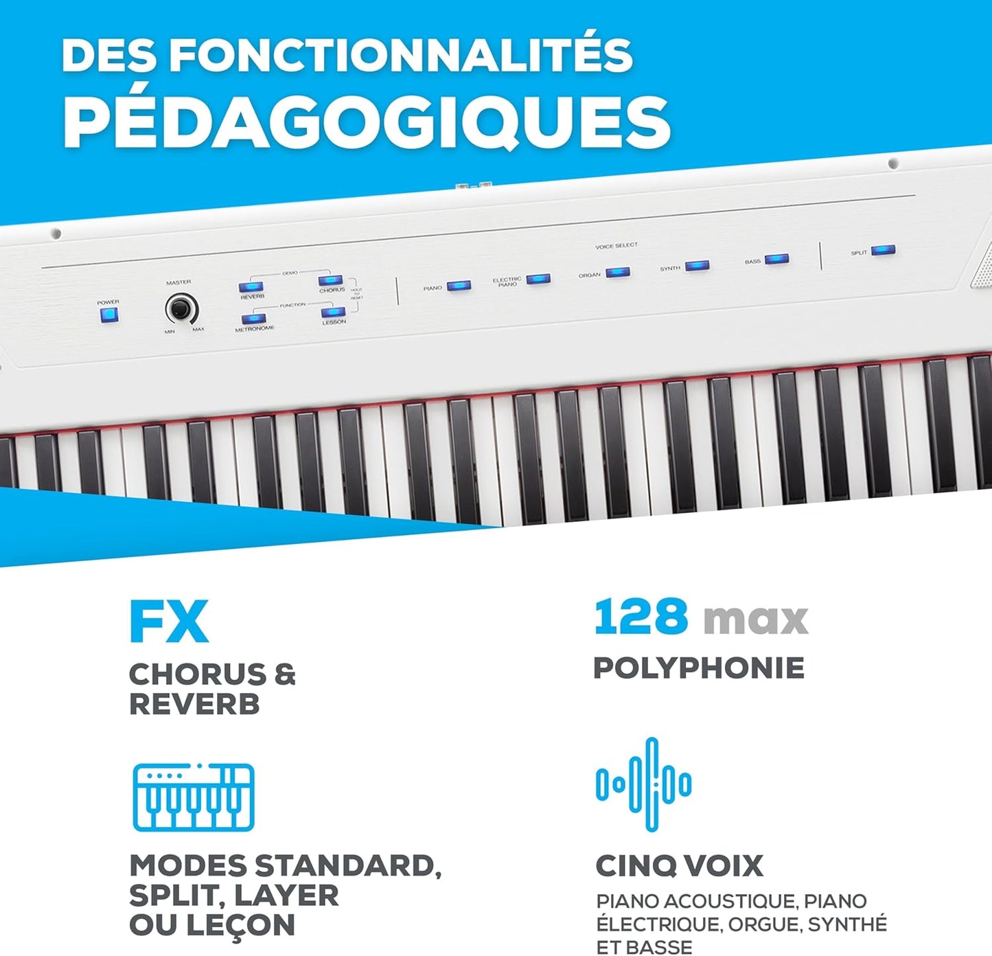 Piano numérique blanc 88 touches semi-lestées