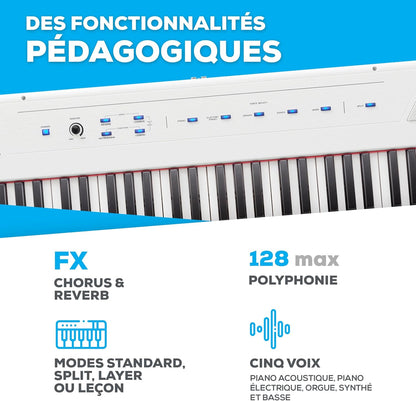 Piano numérique blanc 88 touches semi-lestées