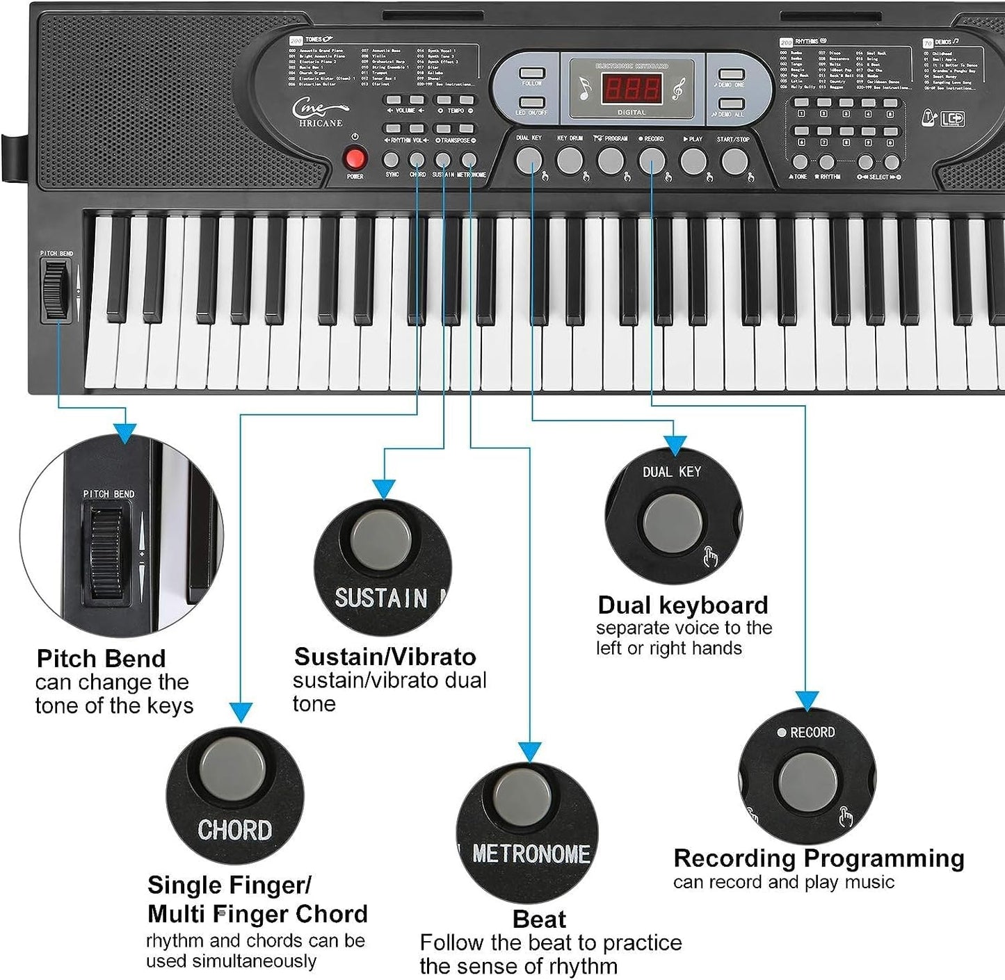 Piano numérique électronique avec microphone 61 touches