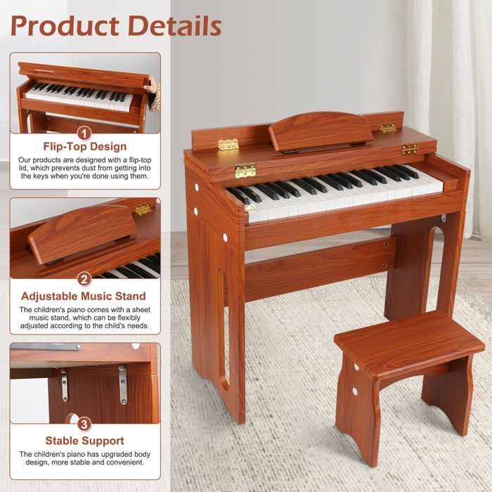 Piano en bois 37 touches enfants