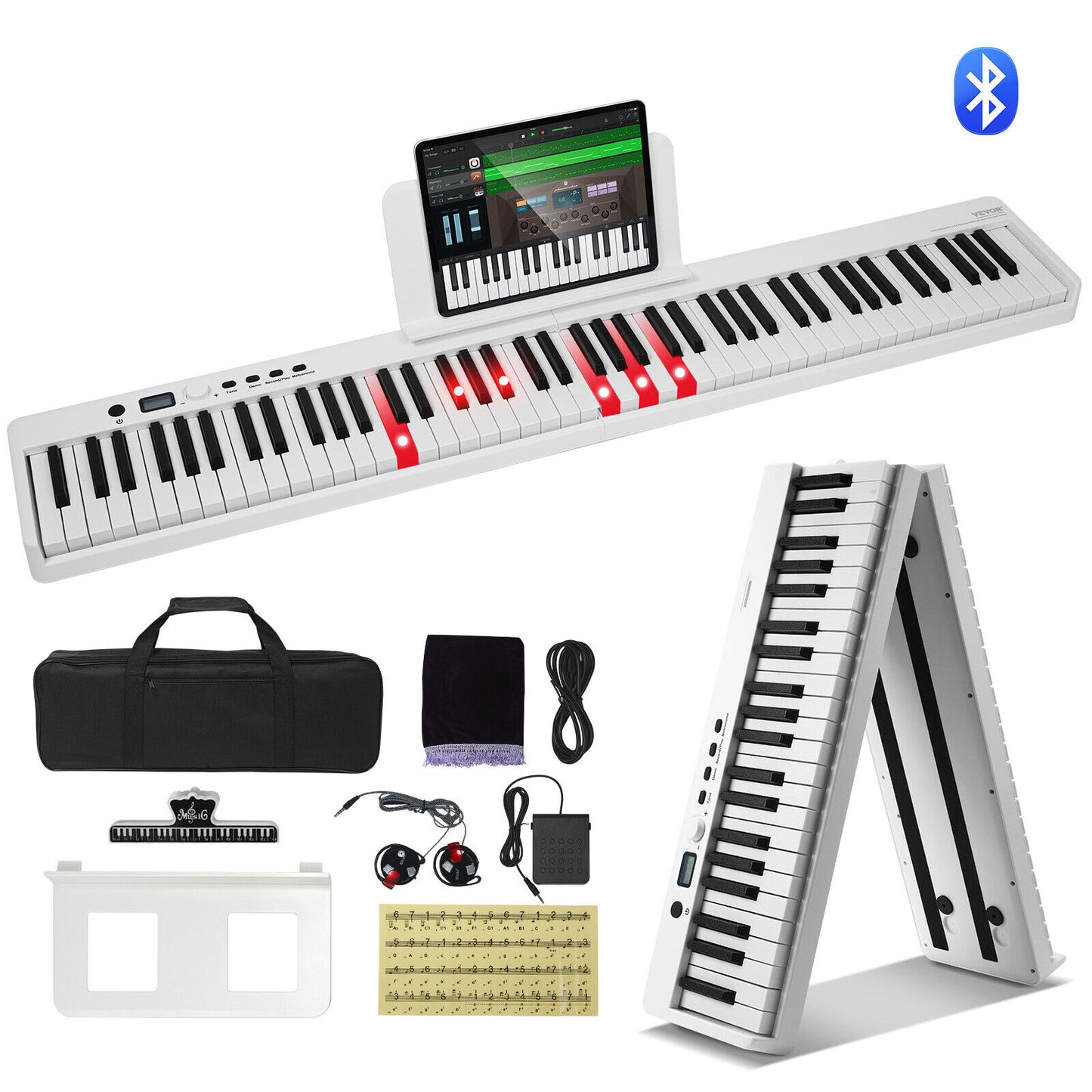 Piano clavier pliable blanc numérique 88 touches portable